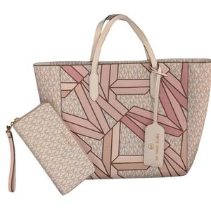 Michael Kors Signature Sinclair Md East West Grab Tote bag & Jet Set Wristlet